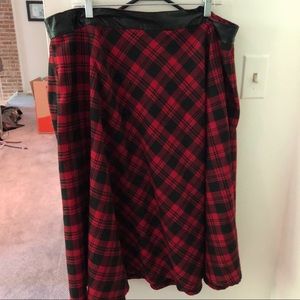 ELOQUII Red Plaid Midi Skirt